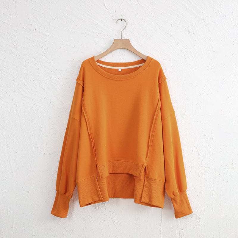 Exposed Seam High-Low Long Sleeve Sweatshirt - Trendsi - Flyclothing LLC