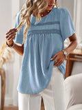 Lace Detail Round Neck Short Sleeve Blouse - Trendsi - Flyclothing LLC