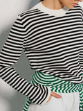 Striped Round Neck Long Sleeve Sweater - Trendsi - Flyclothing LLC