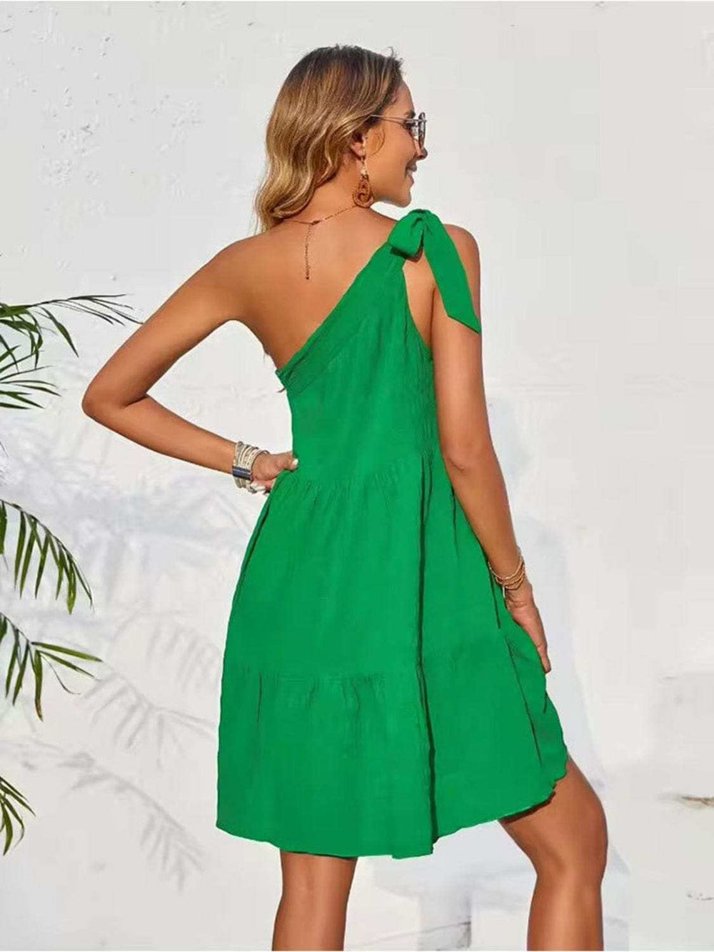 Textured Tied Single Shoulder Mini Dress - Trendsi - Flyclothing LLC