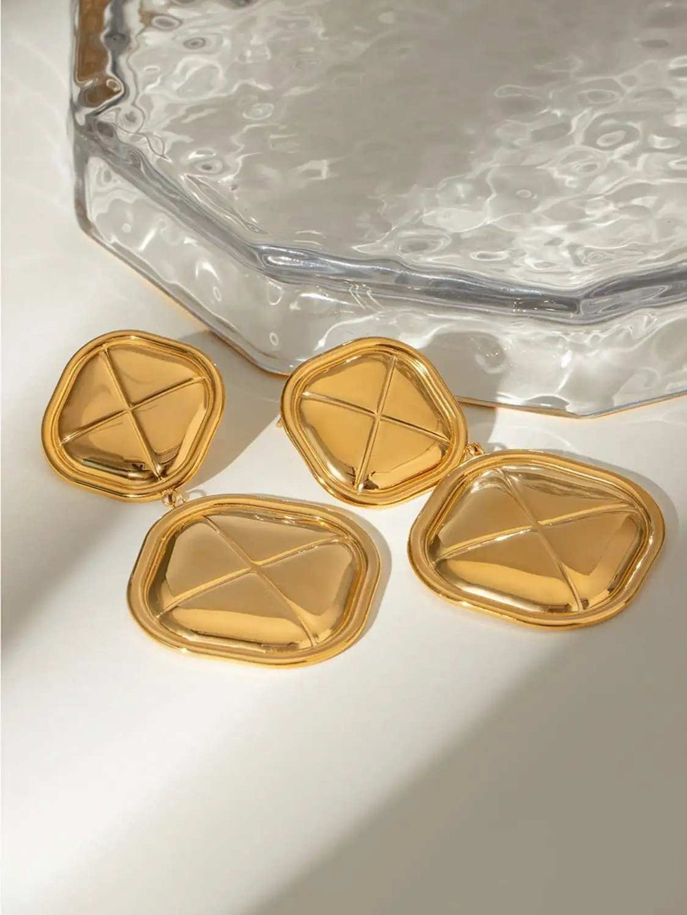 18K Gold-Plated Stainless Steel Square Earrings - Trendsi - Flyclothing LLC