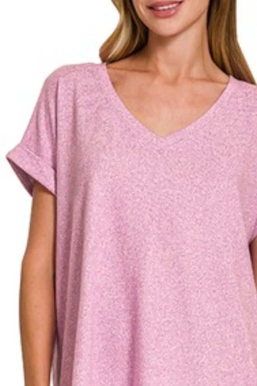 Zenana Soft Melange Hacci V-neck Tee - Trendsi - Flyclothing LLC