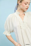 Umgee Linen Scalloped Ruffle Neck Blouse - Trendsi - Flyclothing LLC