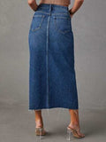 Raw Hem Front Slit Denim Midi Skirt - Trendsi - Flyclothing LLC
