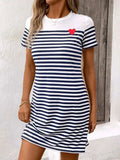 Striped Round Neck Short Sleeve Mini Dress - Trendsi - Flyclothing LLC