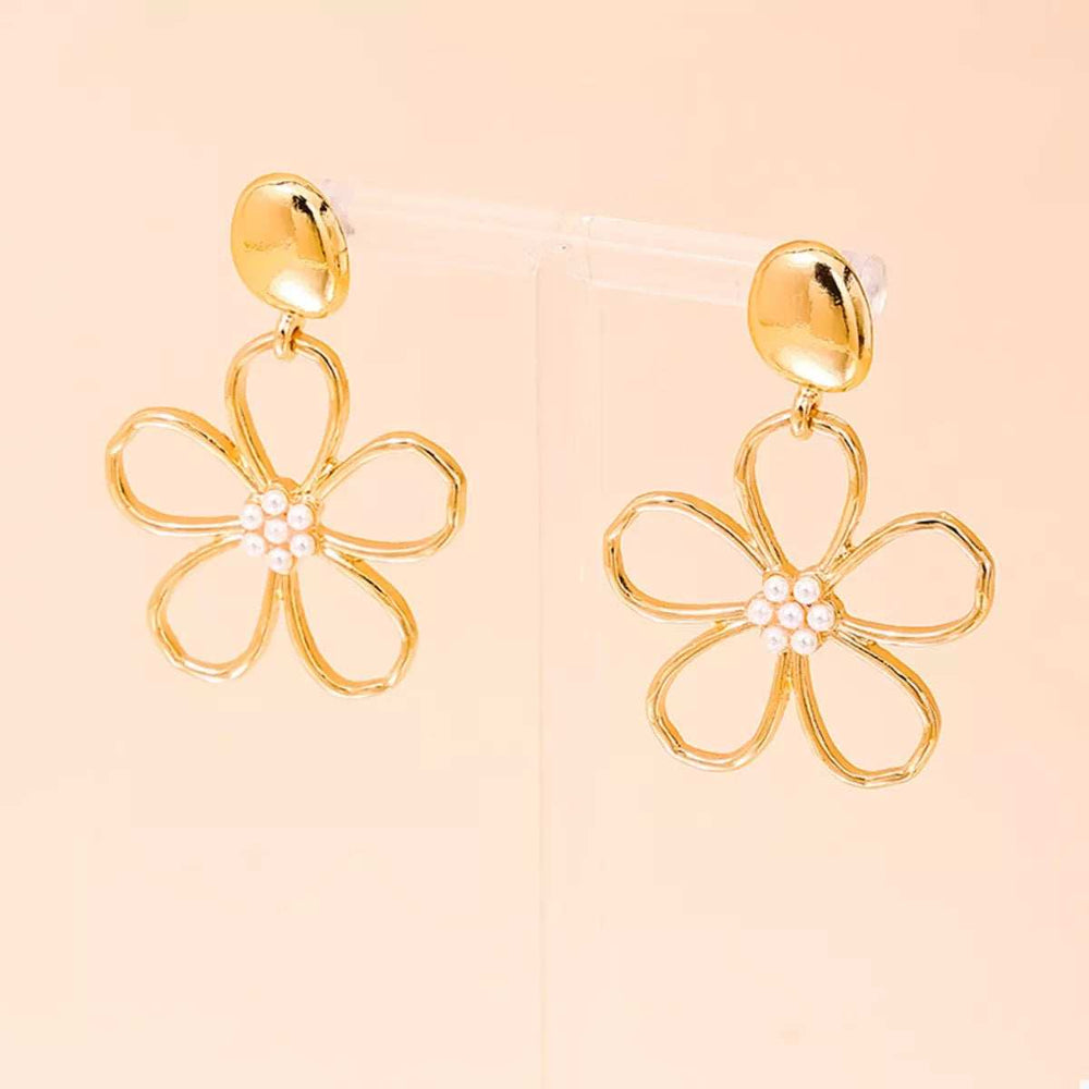 Alloy Flower Drop Earrings - Trendsi - Flyclothing LLC