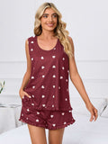 Heart Scoop Neck Tank and Shorts Lounge Set - Trendsi - Flyclothing LLC
