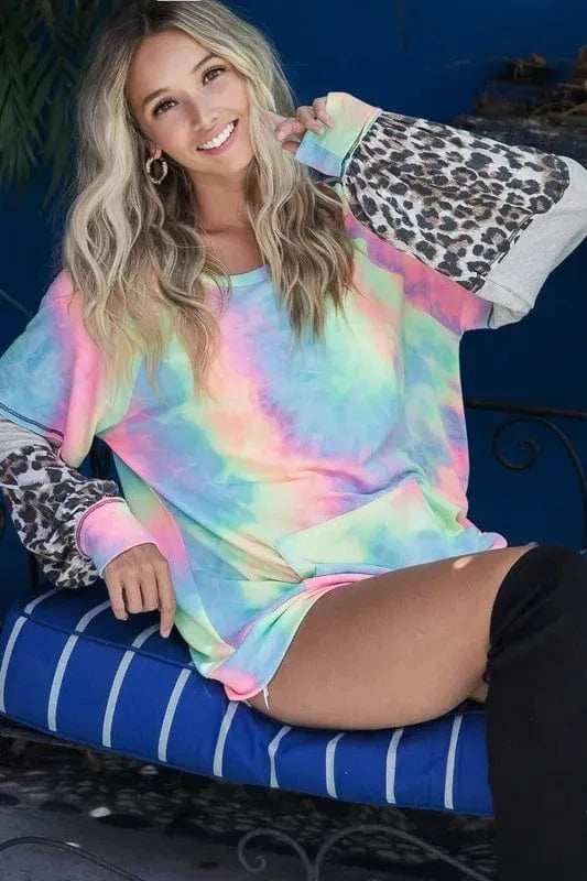 BiBi Tie Dye French Terry Sweatshirt with Contrast - Trendsi - Flyclothing LLC