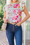 Frill Floral Print Ruffle Cap Sleeve Blouse - Trendsi - Flyclothing LLC