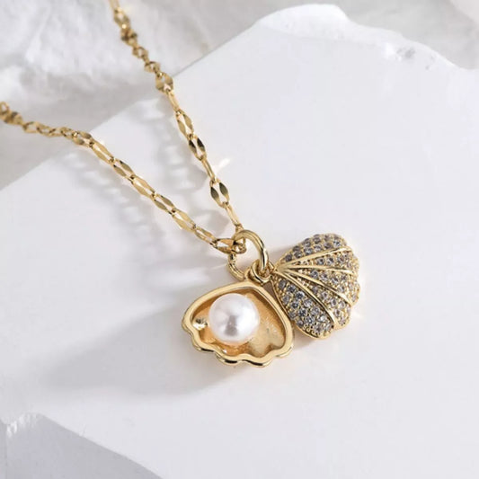 18K Gold-Plated Pearl Shell Necklace - Trendsi - Flyclothing LLC