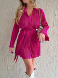Tied Button Up Long Sleeve Dress - Trendsi - Flyclothing LLC