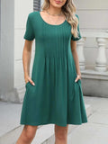 Pleated Front Round Neck Swing Dress - Trendsi - Flyclothing LLC