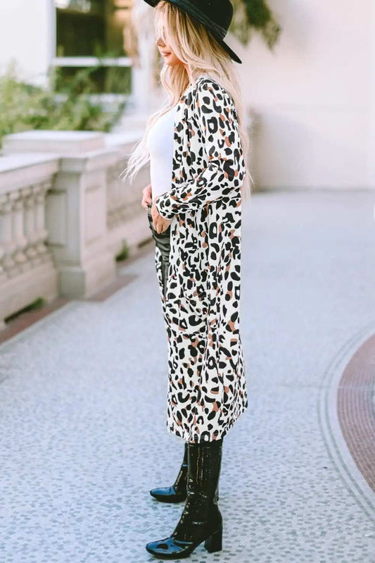 Leopard Open Front Long Sleeve Cover Up - Trendsi - Flyclothing LLC