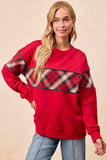 BiBi Christmas Theme Plaid Block Sweatshirt with Binding - Trendsi - Flyclothing LLC