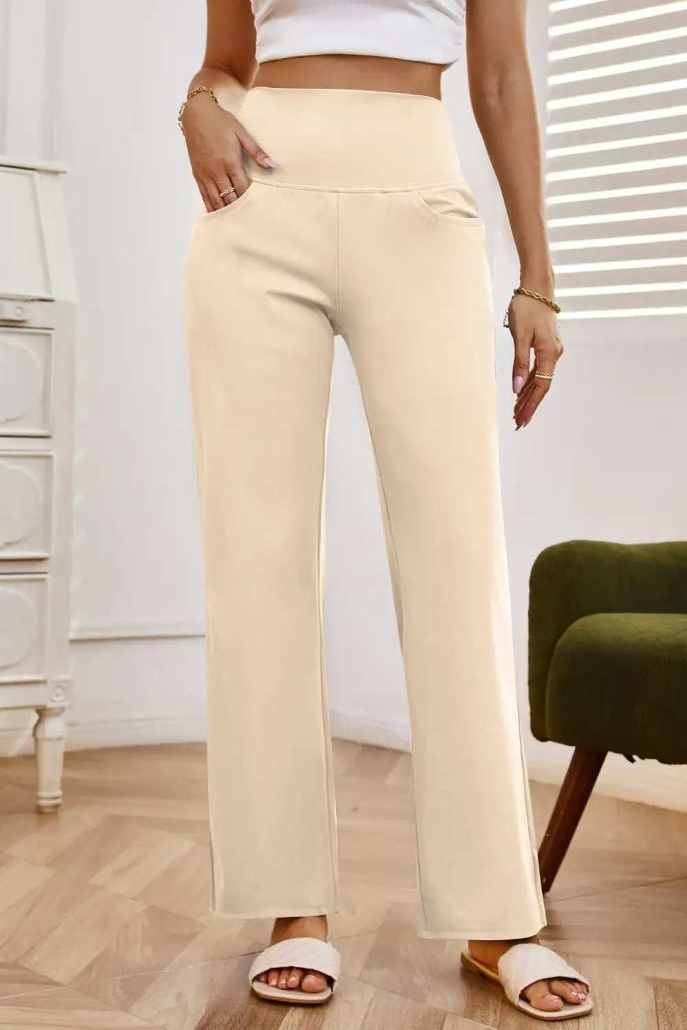 High Waist Wide Leg Pants with Pockets - Trendsi - Flyclothing LLC