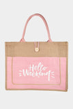 Fame Hello Weekend Burlap Tote Bag - Trendsi - Flyclothing LLC