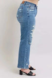 Judy Blue Full Size High Waist Heavy Destroy Straight Jeans Plus Size - Trendsi - Flyclothing LLC