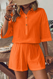 Collared Neck Half Sleeve Top and Shorts Set - Trendsi - Flyclothing LLC