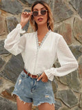 Lace Detail V-Neck Swiss Dot Blouse - Trendsi - Flyclothing LLC