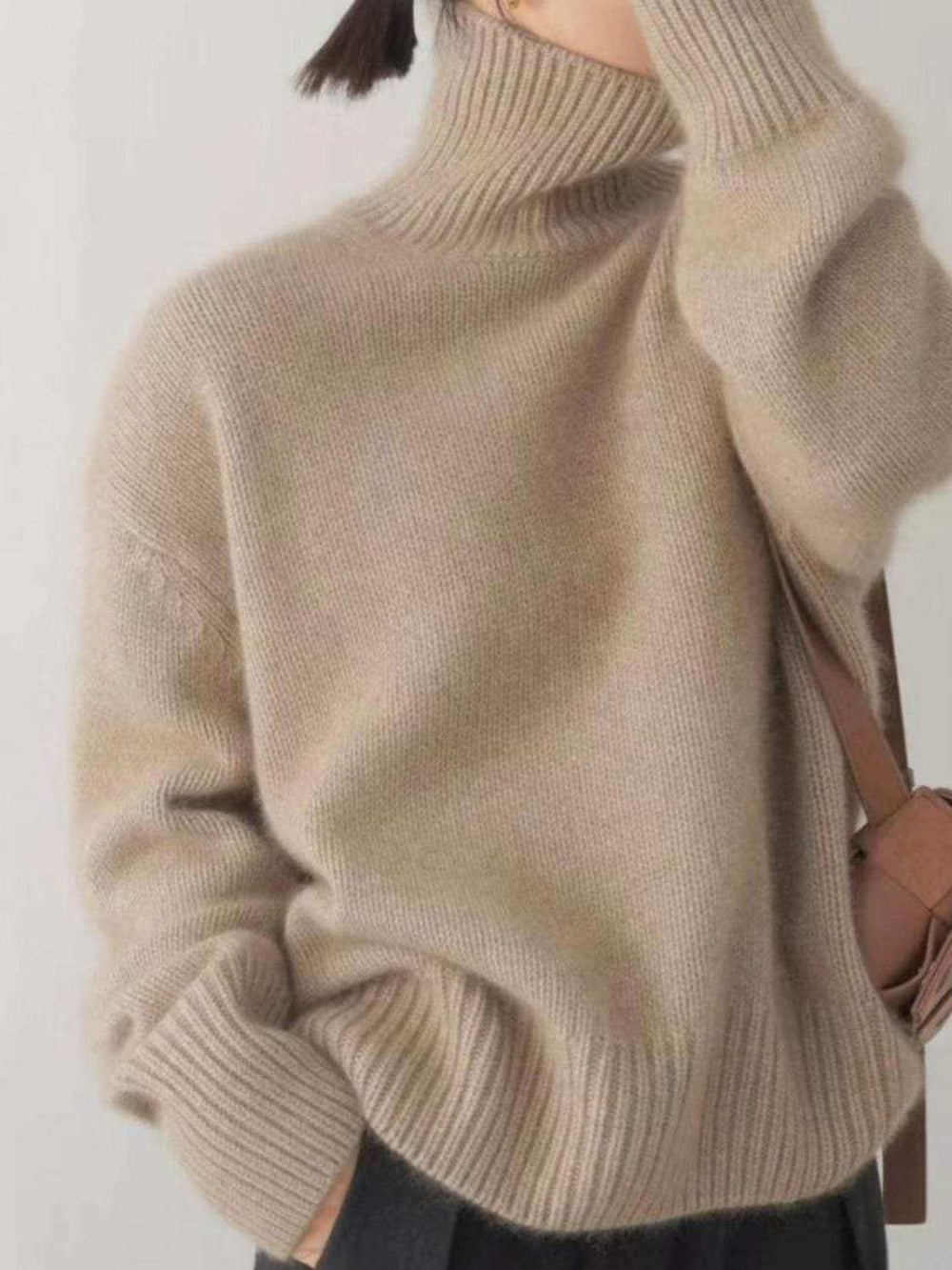 Turtleneck Dropped Shoulder Long Sleeve Sweater - Trendsi - Flyclothing LLC
