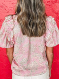 Floral Tie Neck Puff Sleeve Blouse - Trendsi - Flyclothing LLC