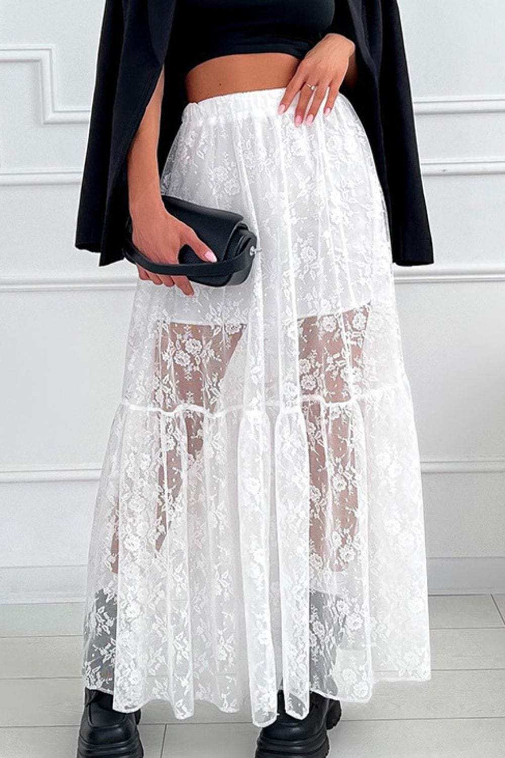 Lace Elastic Waist Maxi Skirt - Trendsi - Flyclothing LLC