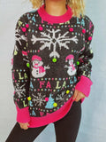 Snowman Contrast Trim Round Neck Sweater - Trendsi - Flyclothing LLC