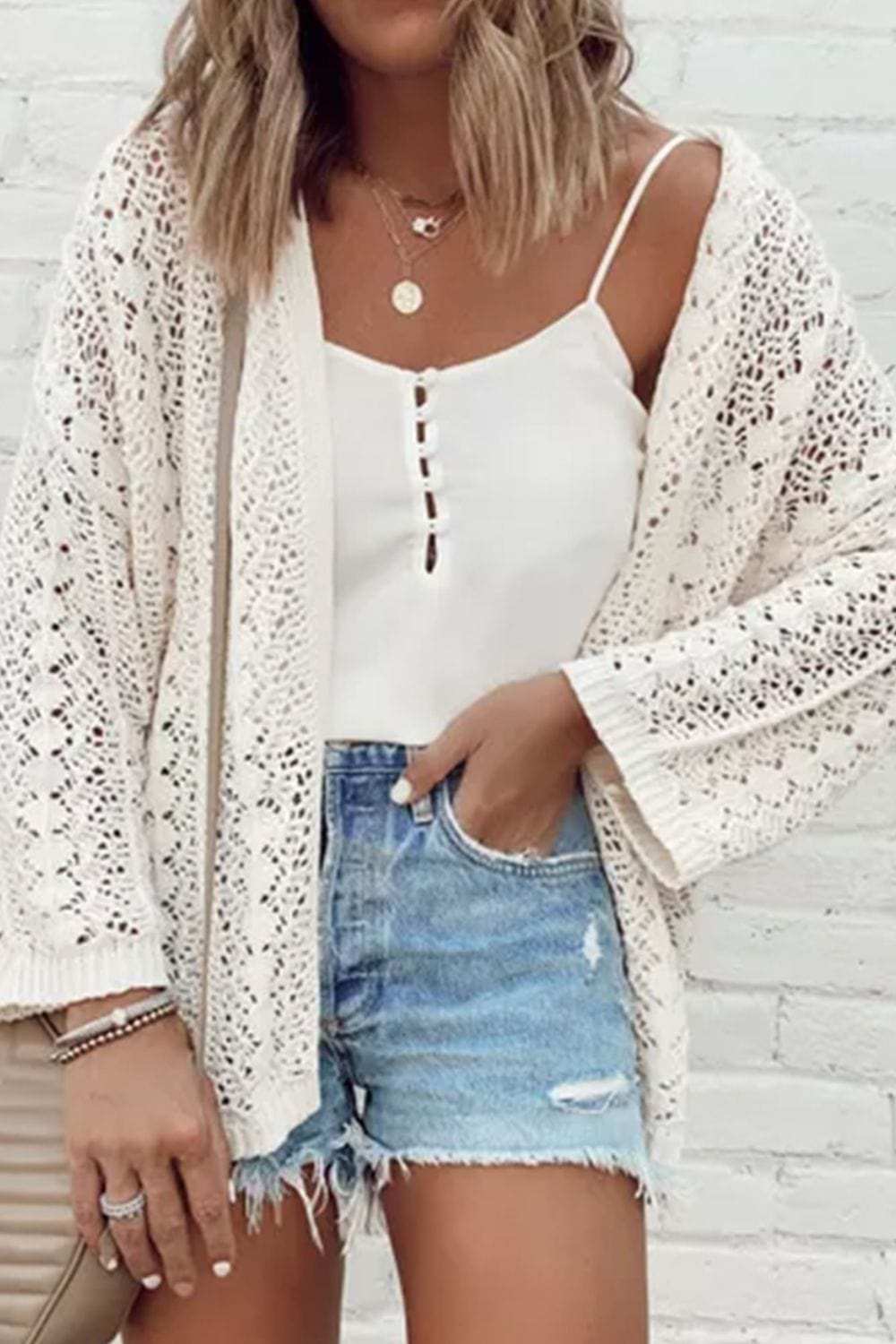 Openwork Open Front Dropped Shoulder Cardigan - Trendsi - Flyclothing LLC