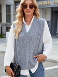 Cable Knit V-Neck Sweater Vest - Trendsi - Flyclothing LLC