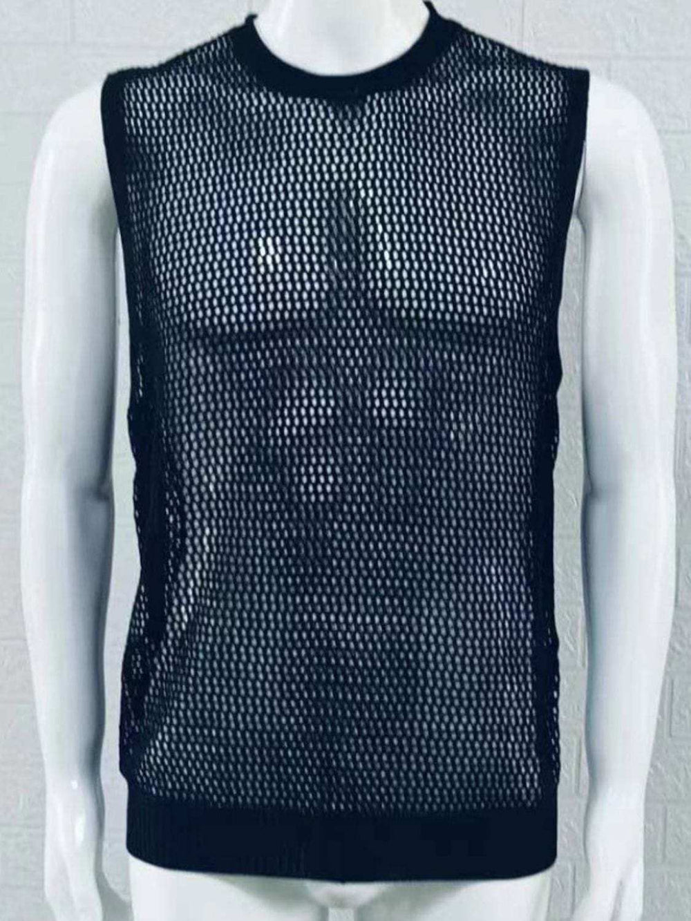 Men's Openwork Round Neck Sleeveless Knit Top - Trendsi - Flyclothing LLC