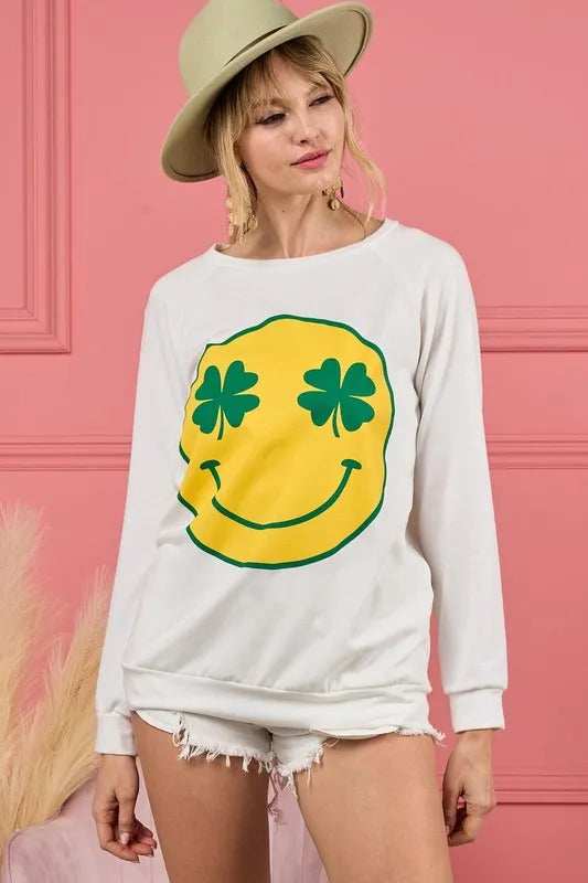 BiBi Smile Face Graphic Round Neck Long Sleeve Top - Trendsi - Flyclothing LLC