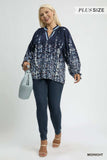 Umgee Full Size Floral Vine Print Blouse with Balloon Sleeves Plus Size - Trendsi - Flyclothing LLC
