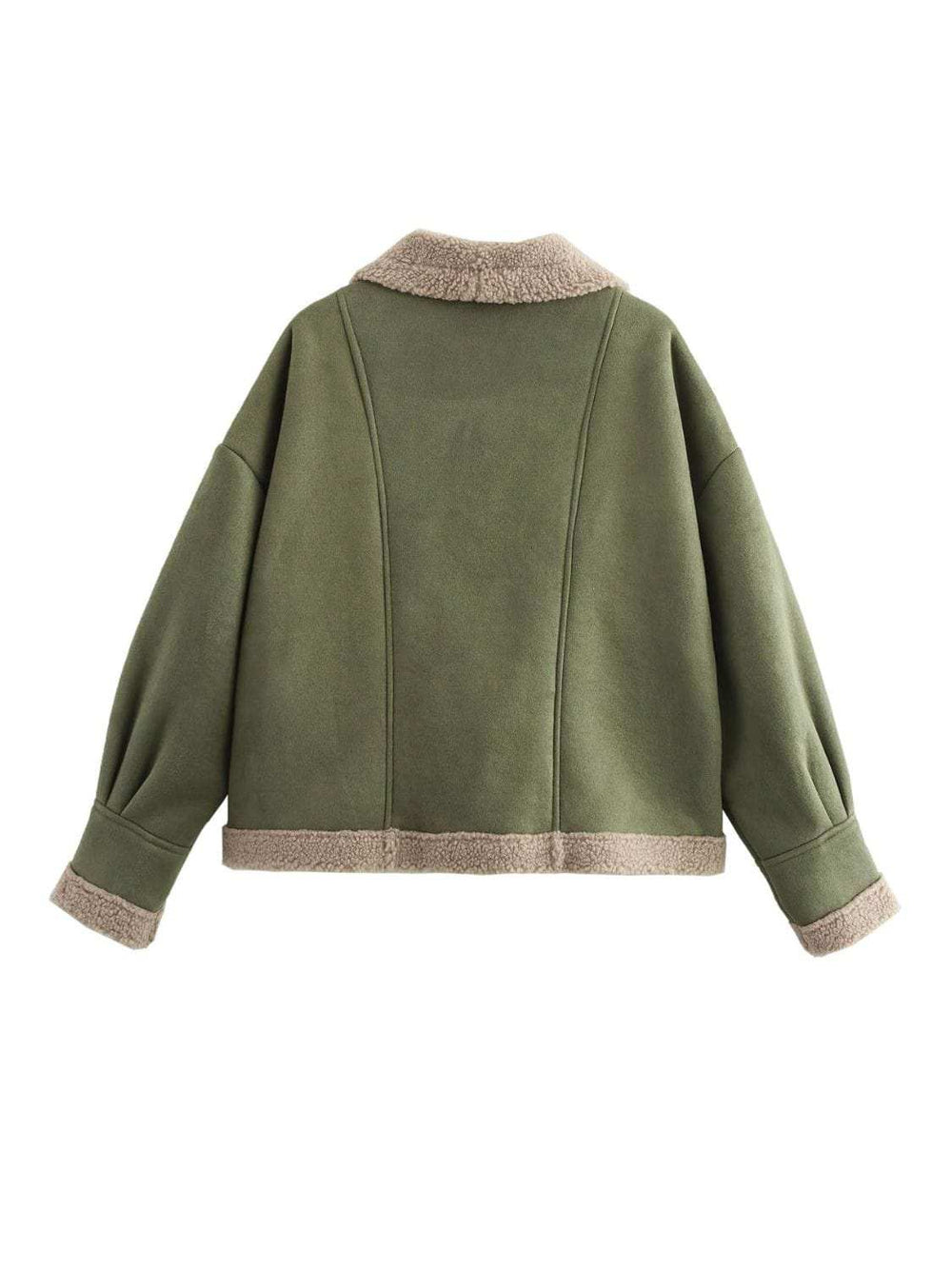 Fuzzy Collared Neck Long Sleeve Jacket - Trendsi - Flyclothing LLC