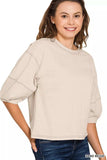 Zenana Balloon Sleeve Top with Contrast Stitching - Trendsi - Flyclothing LLC
