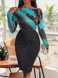 Perfee Twisted Printed Long Sleeve Dress - Trendsi - Flyclothing LLC