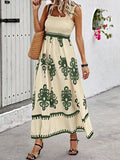 Smocked Printed Wide Strap Maxi Dress - Trendsi - Flyclothing LLC