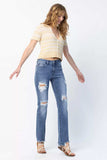 Judy Blue Full Size Mid Rise Destroy Straight Jeans Plus Size - Trendsi - Flyclothing LLC
