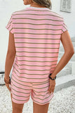 Stripe Wide Short Sleeve Tee and Short Set - Trendsi - Flyclothing LLC