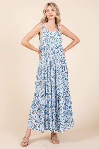 Mittoshop Flower Print Tiered Sleeveless Empire Maxi Dress - Trendsi - Flyclothing LLC