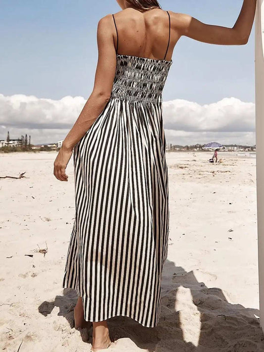 Smocked Striped Square Neck Cami Dress - Trendsi - Flyclothing LLC