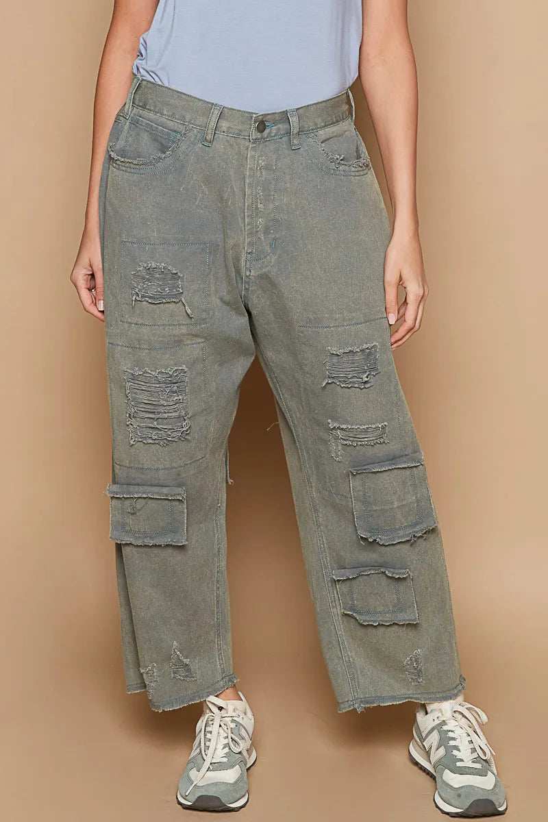 POL Distressed Raw Hem Wide Leg Pants - Trendsi - Flyclothing LLC