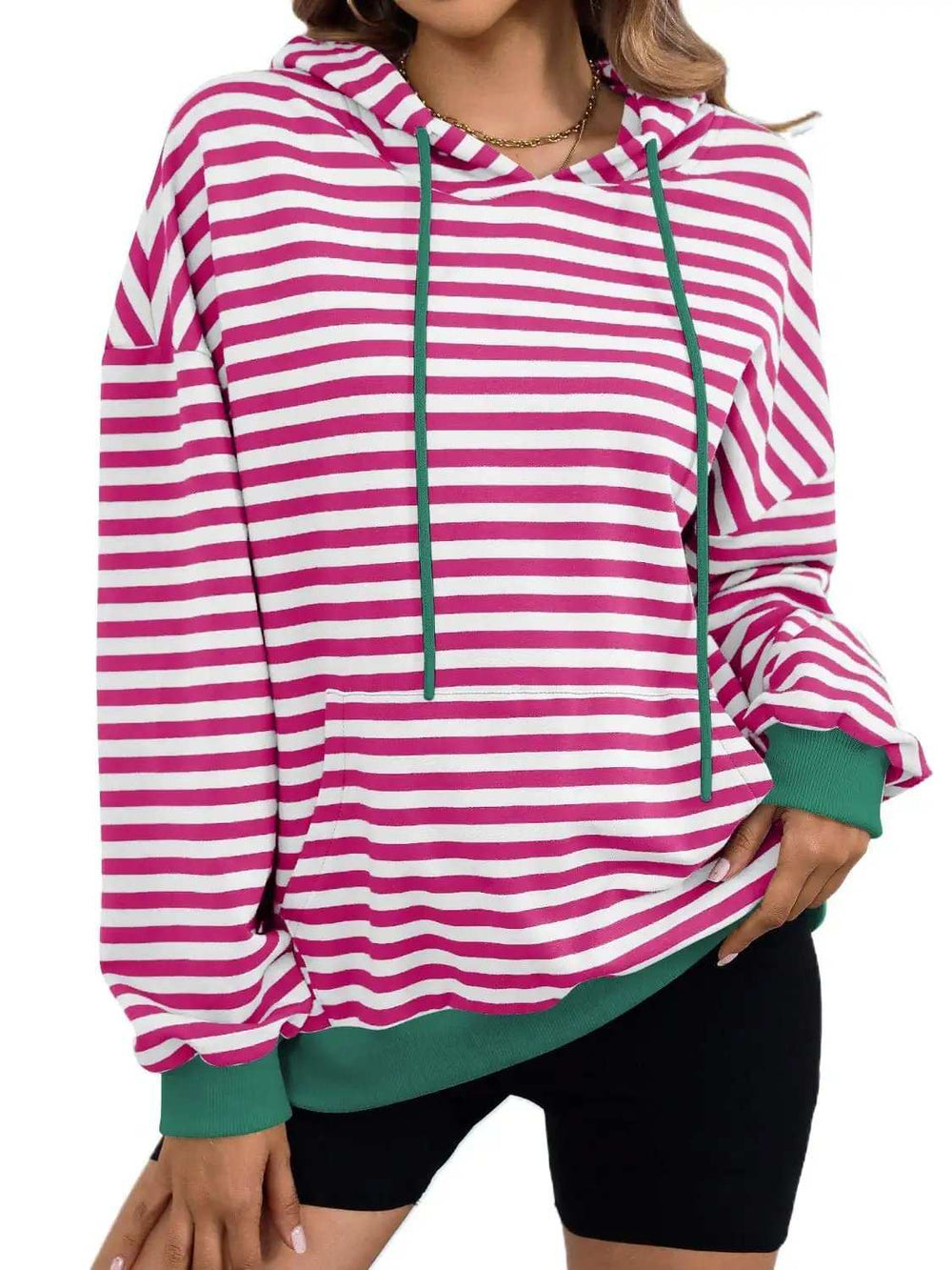 Drawstring Striped Long Sleeve Hoodie - Trendsi - Flyclothing LLC