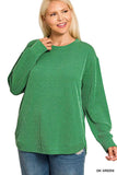 Zenana Full Size Raised Rib Round Neck Long Sleeve Top Plus Size - Trendsi - Flyclothing LLC