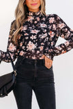 Floral Mock Neck Long Sleeve Blouse - Trendsi - Flyclothing LLC