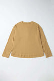 Waffle-Knit Half Button Round Neck Long Sleeve Top - Trendsi - Flyclothing LLC