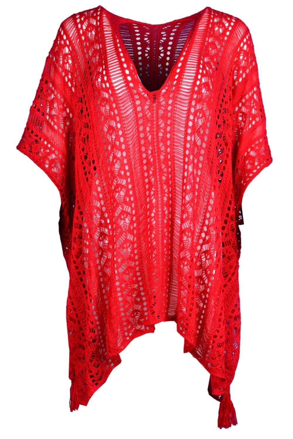 Cutout V-Neck Cover-Up with Tassel - Trendsi - Flyclothing LLC