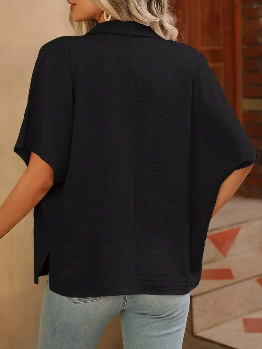 Contrast Collared Neck Short Sleeve Shirt - Trendsi - Flyclothing LLC