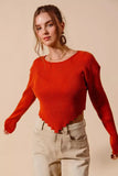 SO ME Rib Knitted Crop Sweater Top With Shaped Hem - Trendsi - Flyclothing LLC