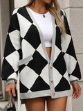 Checkered Dropped Shoulder Long Sleeve Cardigan - Trendsi - Flyclothing LLC