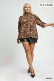 Umgee Full Size Leopard Print Ruffle Neck Blouse Plus Size - Trendsi - Flyclothing LLC